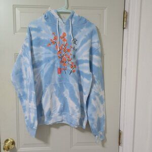 Bowery Supply Co Hoodie Mens Blue Tie Dye Pullover Drawstring Cherry Blossom M